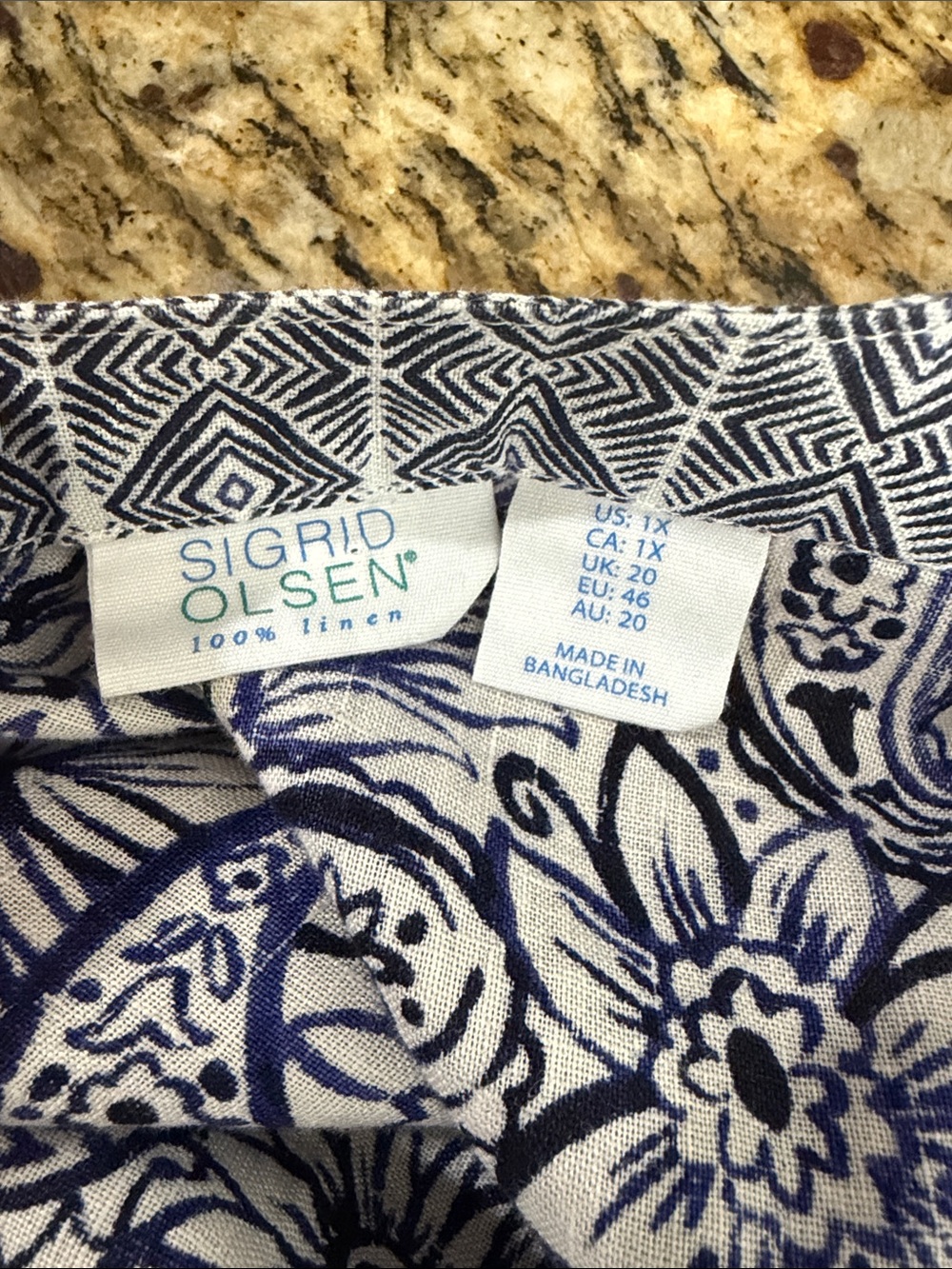 Sigrid Olsen 100% Linen Paisley Floral Tunic Blouse Blue White Plus 1X EU 46 - Picture 5 of 8